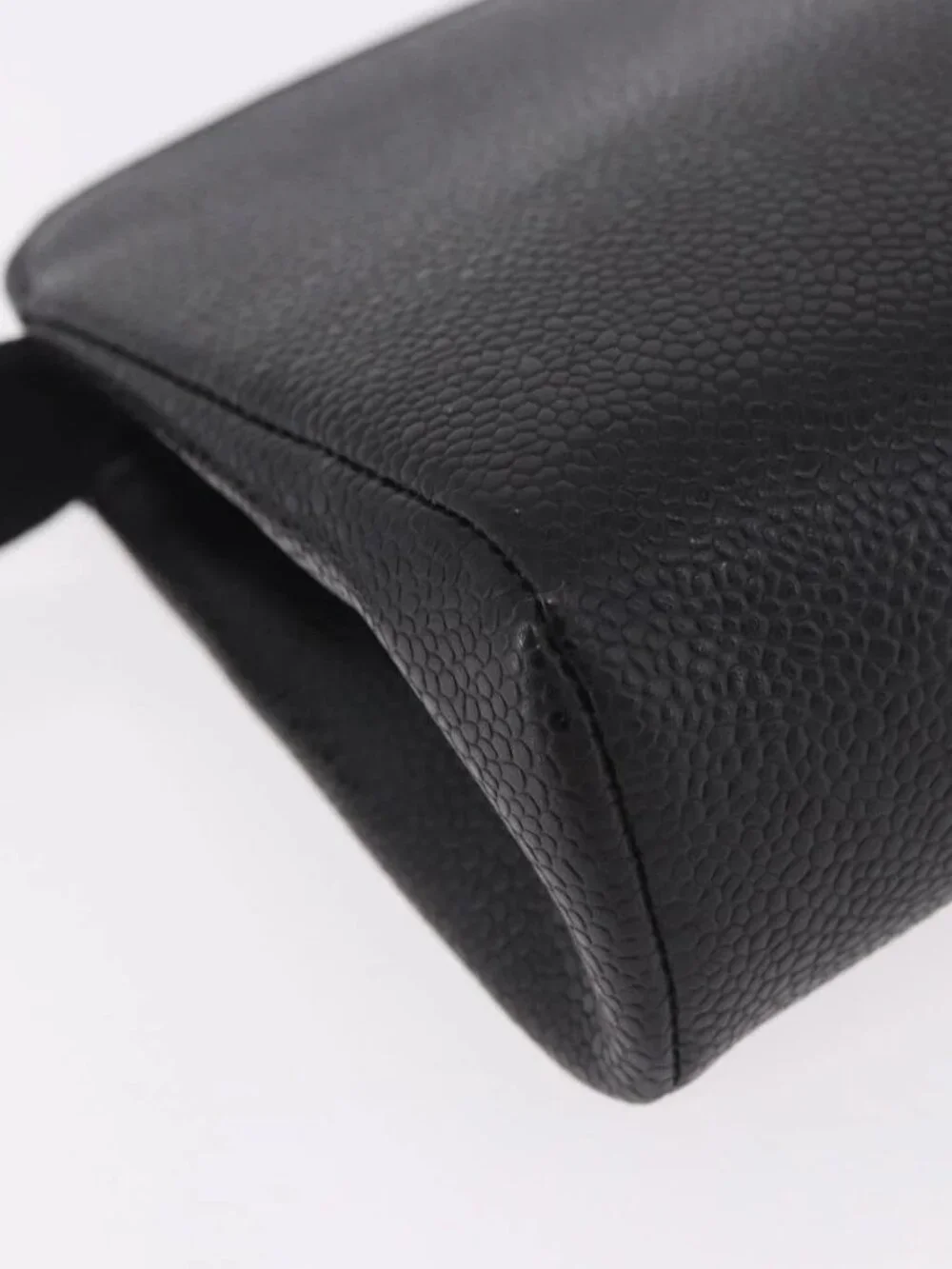 CHANEL Pouch Grained Calf Skin Black Gold CC Auth 183391